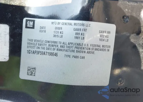 2010 Chevrolet Cobalt Lt from USA, damaged, VIN 1G1AF5F59A7198646
